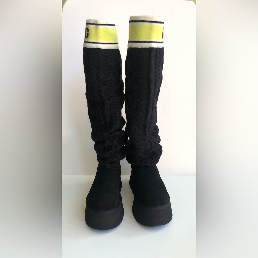 UGG CLASSIC SWEATER LETTER TALL BLACK PLATFORM BOOTS sz US 7 / EU 38 / UK 5 - Picture 3 of 7